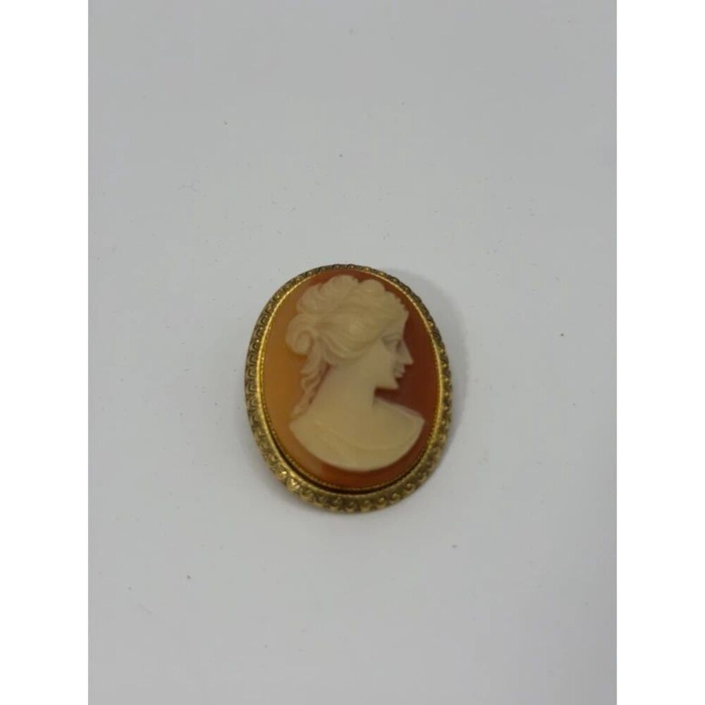 Vintage Gold Toned Orange Cameo